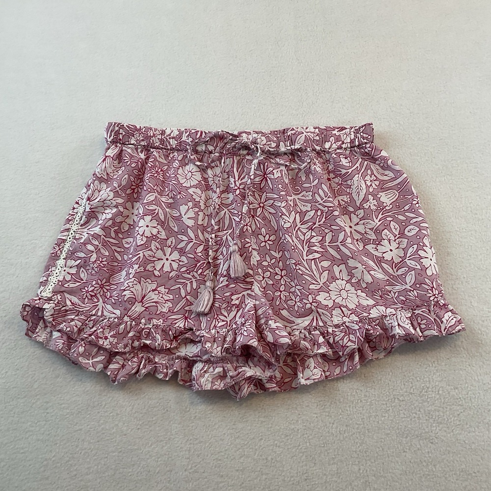 Rachel Ashwell Pajama Shorts Womens M Pink Floral Ruffles Loungewear Drawstring